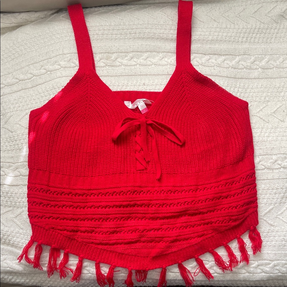 No Boundaries Red Fringe Knit Tank Top